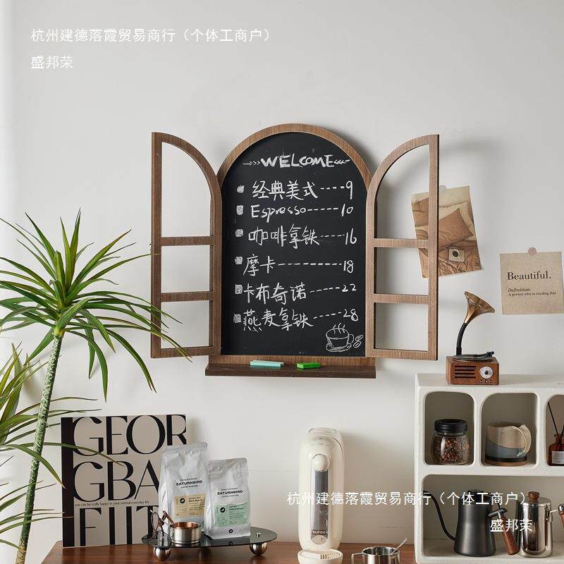 美式乡村复古做旧假窗黑板壁挂置物隔板架咖啡服装店墙面装饰立体
