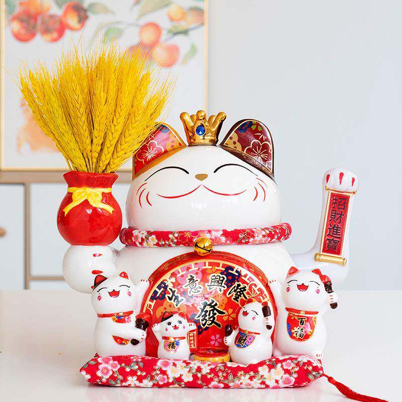 麦穗电动摇招财猫摆件开ST-20220动业礼品店铺收前银台手陶瓷自发