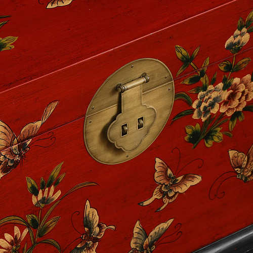 新中式彩绘箱几仿古嫁妆沙发箱实木客厅箱彩绘几方樟木箱边官描金