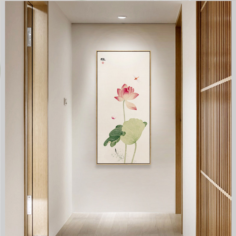 新中式荷花三联装壁画 可客制化背景墙画 茶室玄关装饰画走廊挂画