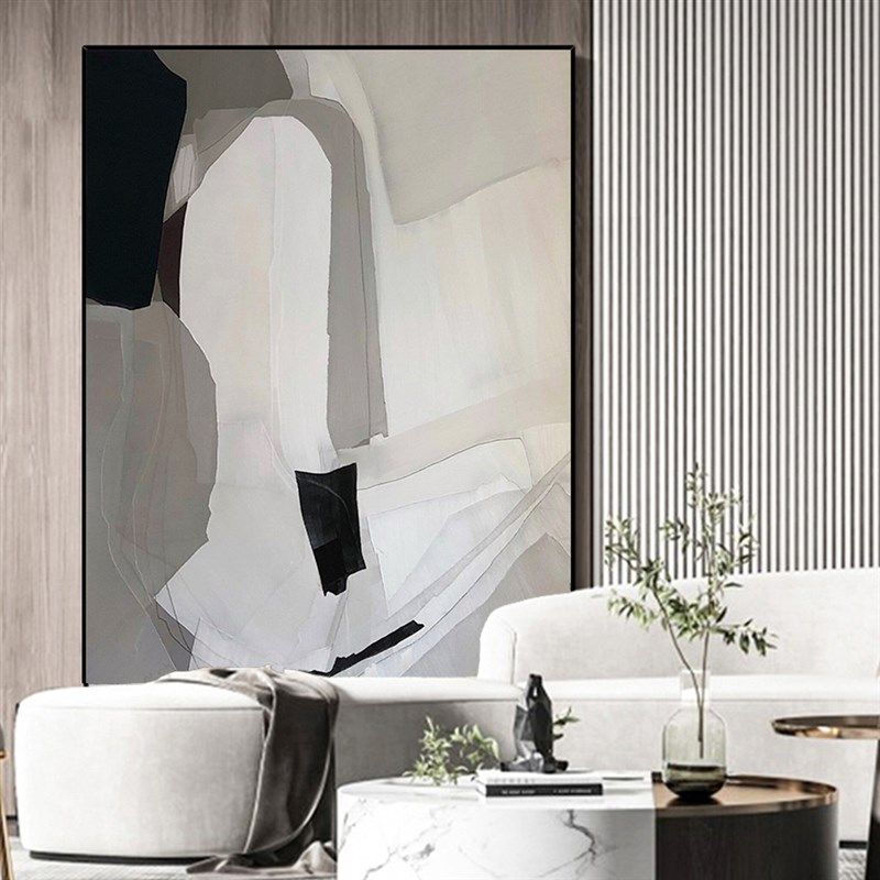 手绘油画造梦客厅装饰画黑白灰抽象玄关挂画沙发背景墙落地画,家居饰品,油画,淘宝优惠券,粉丝福利购,淘宝优惠卷