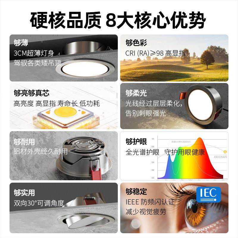 包豪斯入式X124筒灯灯中古色防嵌眩护眼超薄可调角无镍主灯筒客厅