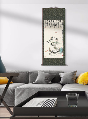 屈原辞意画像书房玄关挂画客厅装饰字画走廊沙发背景墙丝绸卷轴画