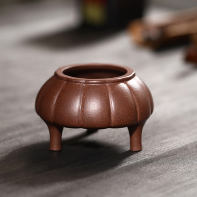 精品紫砂花盆名家孙伟手制三足鼎立筋囊盆景盆桌面盆栽古典小盆