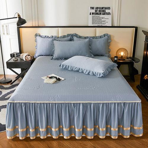 新款提花床裙罩冰豆豆冰丝席三件套亲肤凉感空调凉席透气凉感夏季