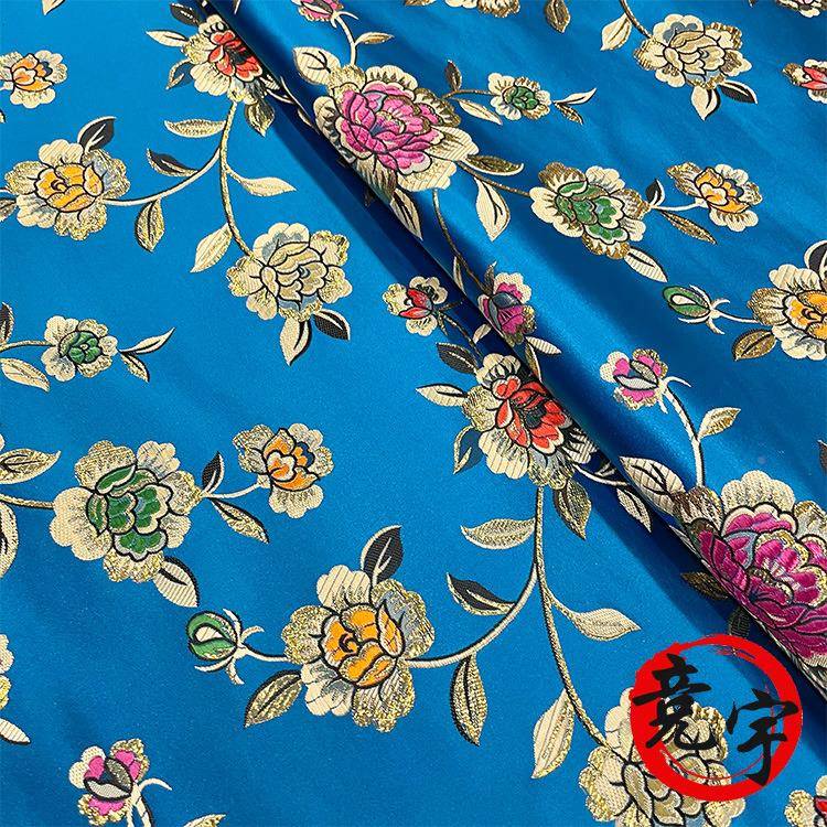 15门幅金线玫PBZ瑰织锦缎中国风服花布料云装锦面料0旗袍绸缎唐装