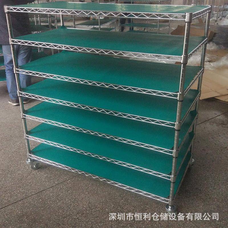 防静货架342不锈钢多层置物仓库架带轮铁物料架网电格架子移动线