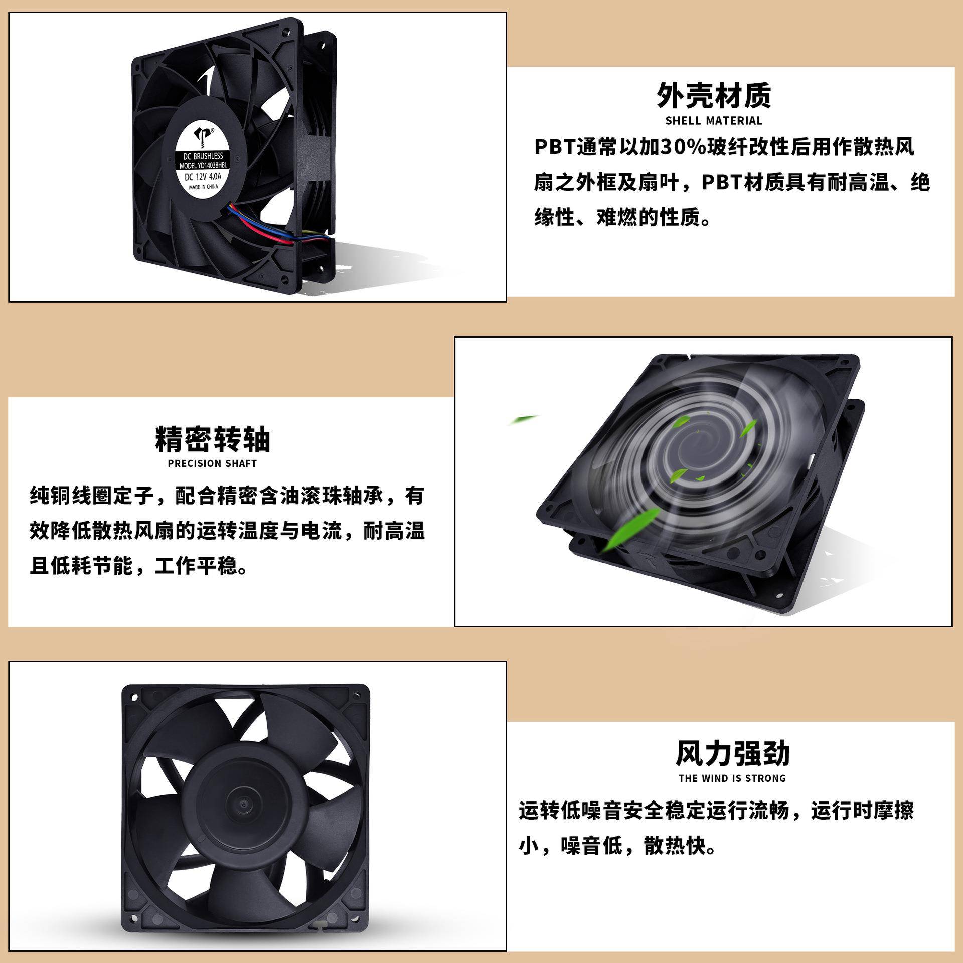 亿达1408132V4.A蚂蚁机箱暴力风量服务器散大GAE热工业风扇14c0m