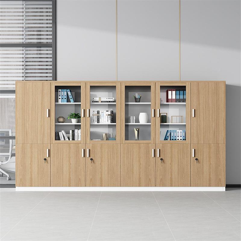 公文件柜柜木质简约现代541+58档案柜资料柜储物柜书玻璃带锁办办