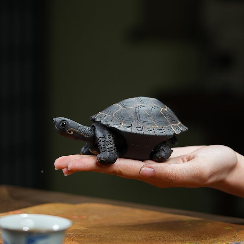 HJA砂茶宠乌龟小摆件伸桌缩精可养工龟茶紫具活动龟茶茶玩鱼缸