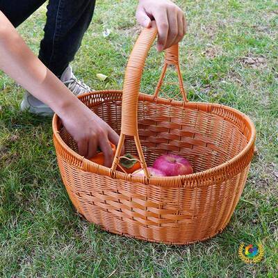 仿藤编宝手提篮买篮手?工编织收纳篮元户外F$p$p^lh野菜餐篮采摘