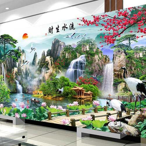 水新画绣款5d钻石画满A6772钻石绣客厅风景山水贴钻十字流生财大