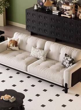 中古风户实沙布发客厅小型现代简约艺IOK三人位直排木日式原木风