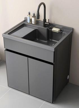 不锈钢合蜂铝OLS阳窝台衣柜组洗衣池带搓衣板洗石英石浴室柜落地