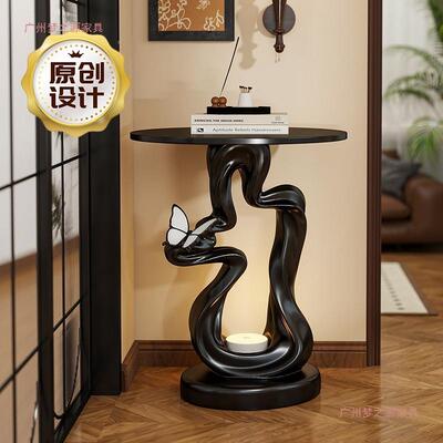 厂边XMC直销艺术卧室床头置物架中古风高级轻奢床几实家木小床头