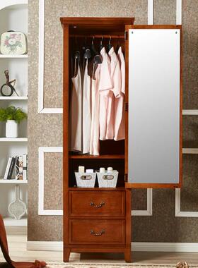 美式实木单门衣柜6C宽小M户型家RMD用卧储物柜室入户带镜0子小挂