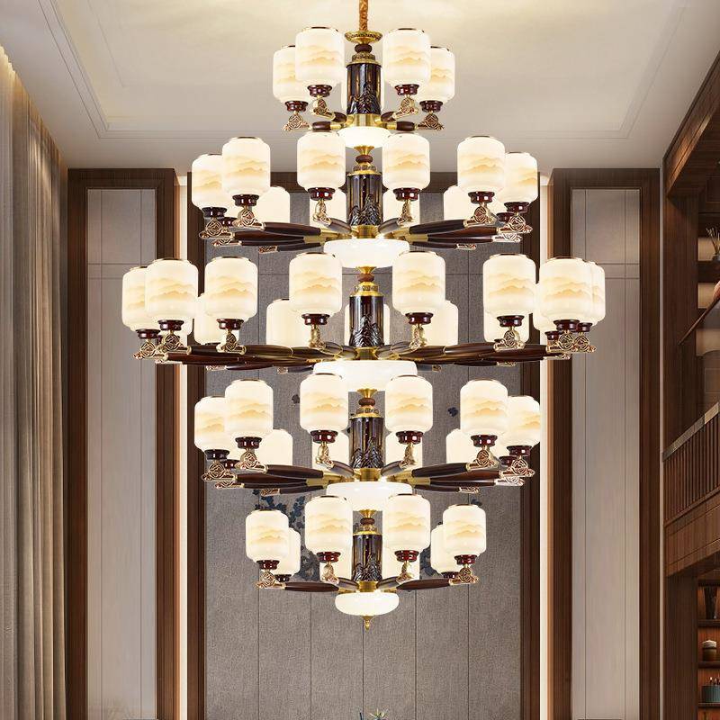 复式楼中式大吊灯全铜别103实木高端大气中空层墅中楼跃楼客厅中