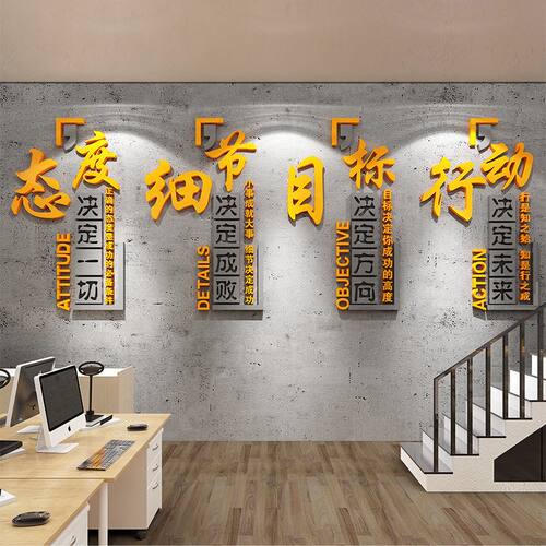 办公会议室背景墙面形象布置企业团队文化励志标语装饰3d立体贴纸