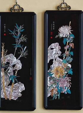 大红酸枝螺钿室内YGQ屏关家居挂大厅文玩文玩挂件梅兰竹玄菊
