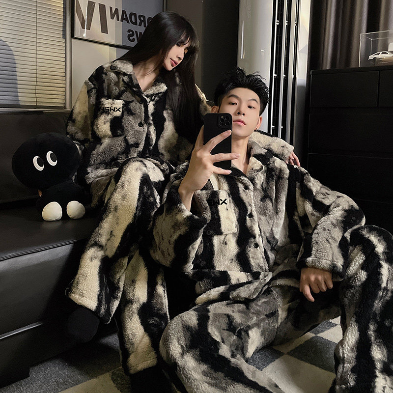 全棉纯棉情侣睡衣女秋冬珊瑚绒加睡衣/家居服套装