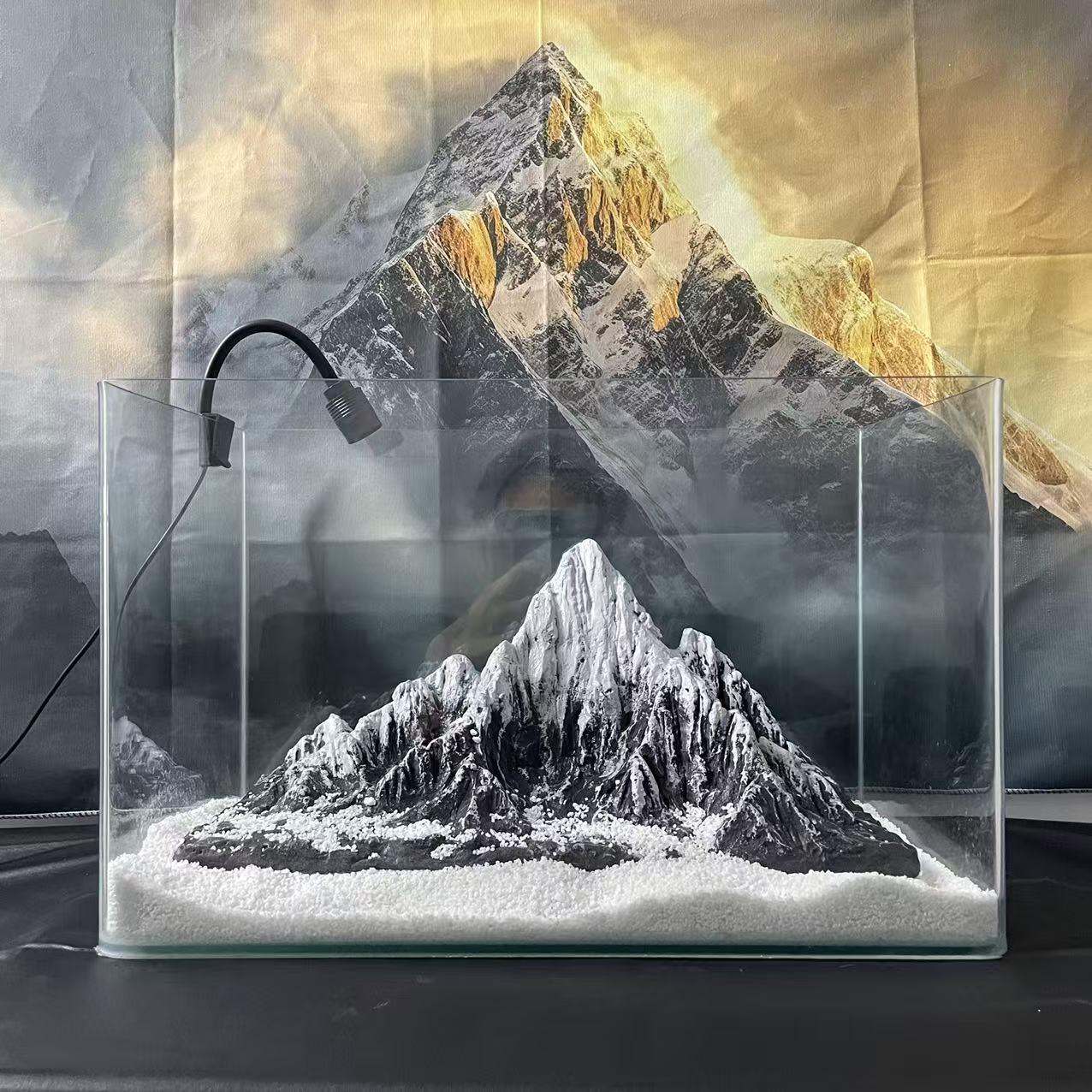 日照金山新款雪景鱼缸造景装饰新中式山水摆件青龙石实心梅里雪山