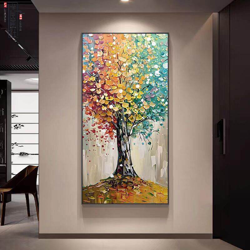 发财树玄关装饰画客厅入户走廊过道摇钱树挂画现代简约高级感壁画