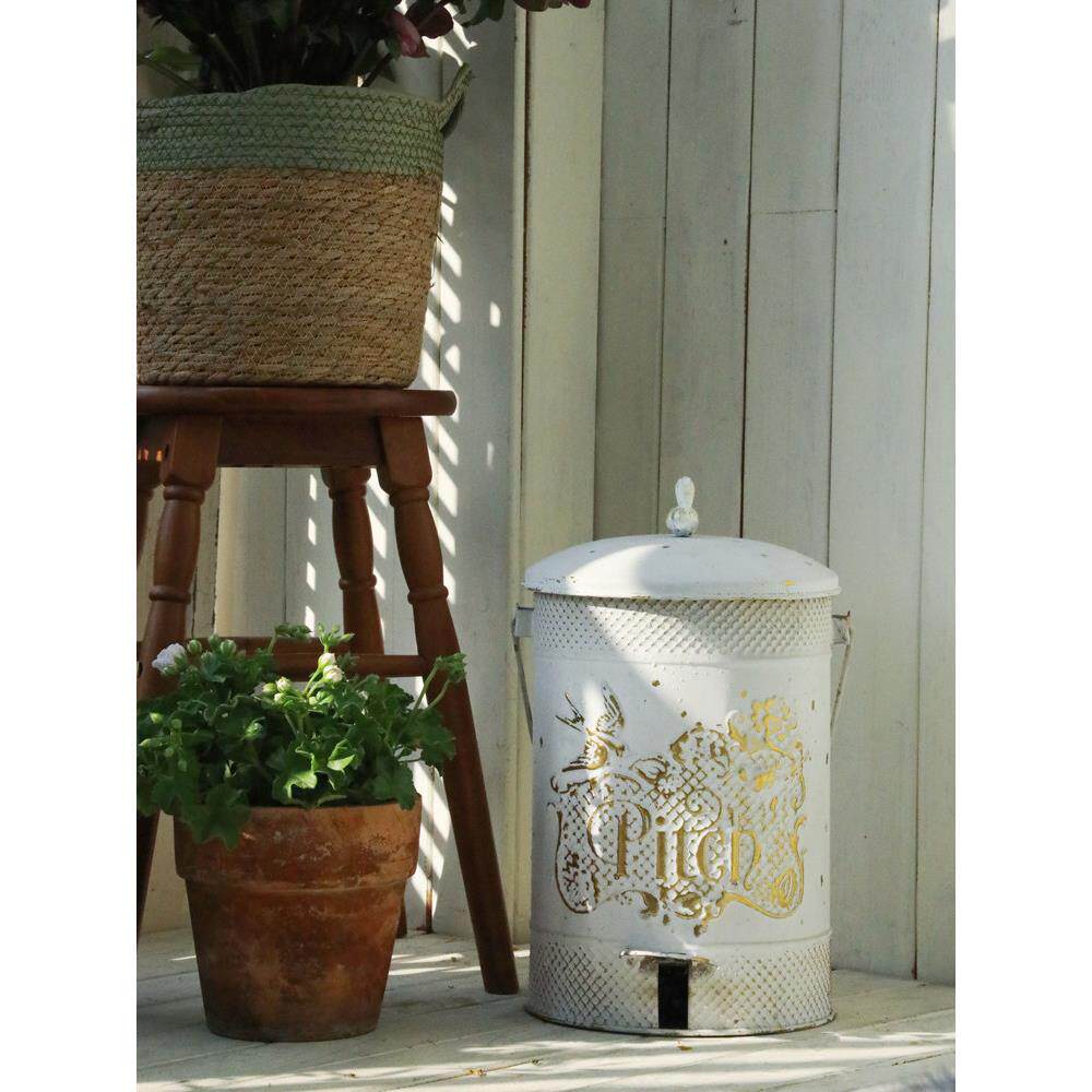 铁制花园垃圾桶庭院装饰覆古脚踏式大容量静音户外带盖铸铁垃圾桶