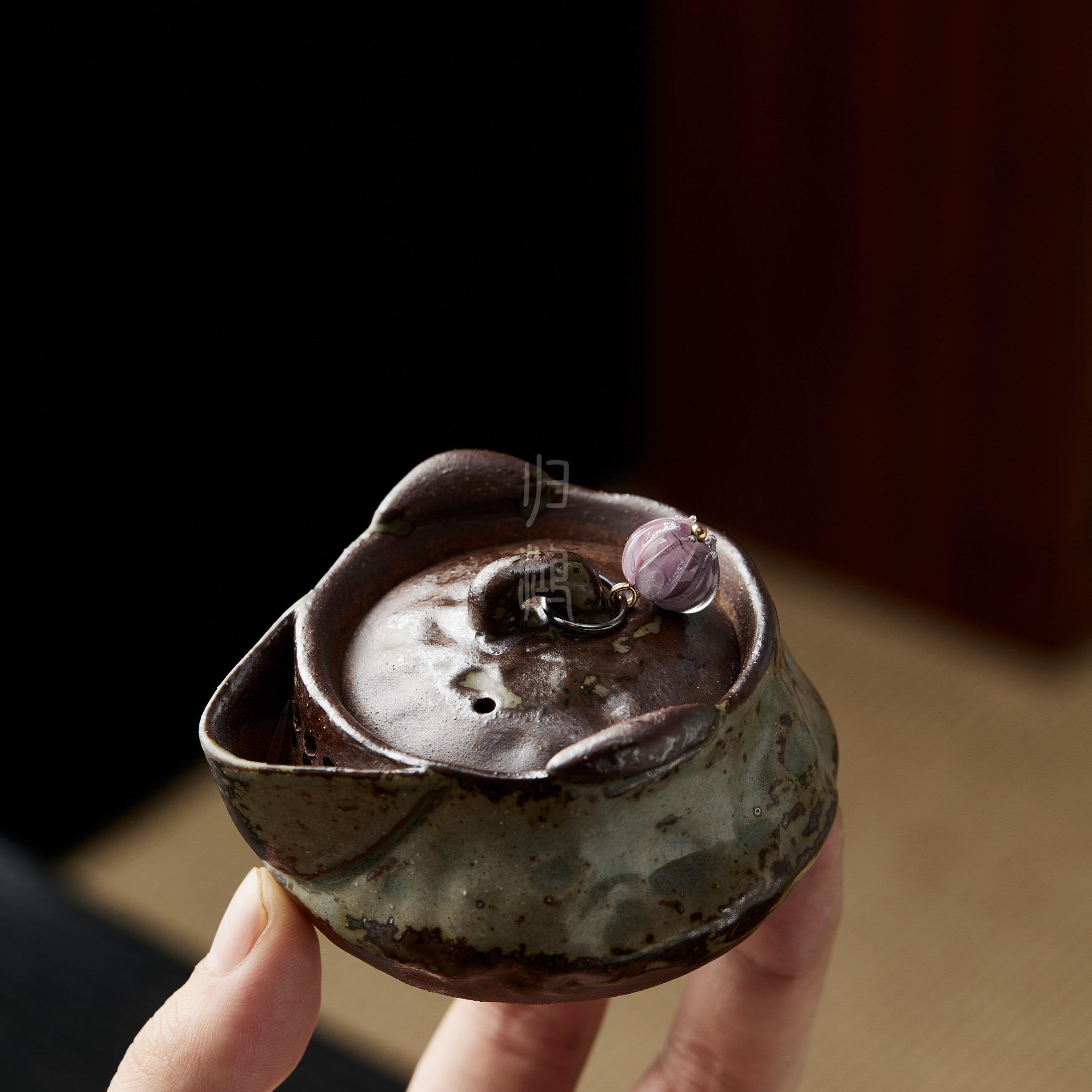 归鸿清水柴烧宝瓶窑变陶瓷手抓壶创意装饰家用小容量茶壶功夫茶具