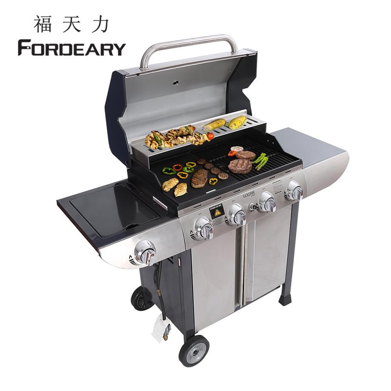 福天力家用燃气烧烤炉铸铁烤板烤网烧烤架子庭院式BBQ烧烤箱商用