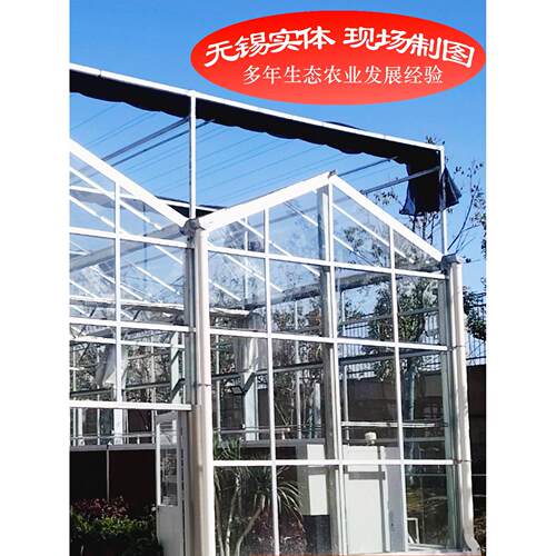 连栋纹络式阳光板玻璃温室大棚玻璃房智能物联网生态观光阳光花房
