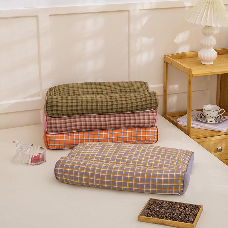 荞麦枕全棉色织水洗棉全荞麦护颈枕芯学生枕头芯一对家用颈椎枕头