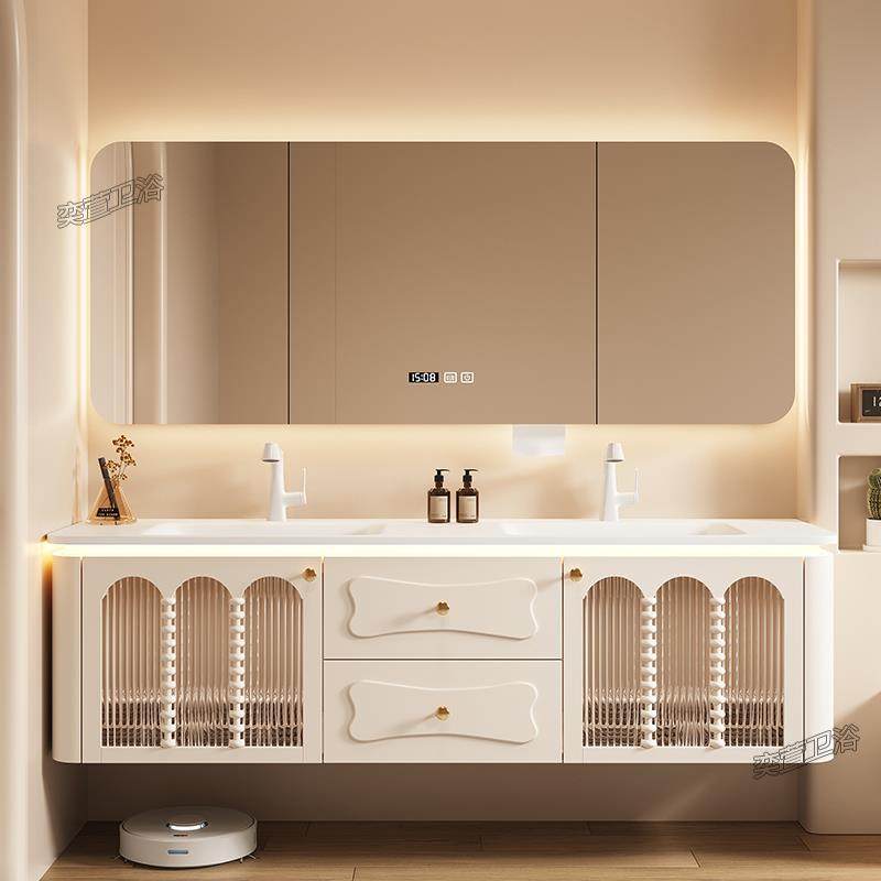 法式奶油风双盆浴室柜组合岩板热弯一体盆智能柜卫生间洗漱台复古,电子元器件市场,其它元器件,淘宝优惠券,粉丝福利购,淘宝优惠卷