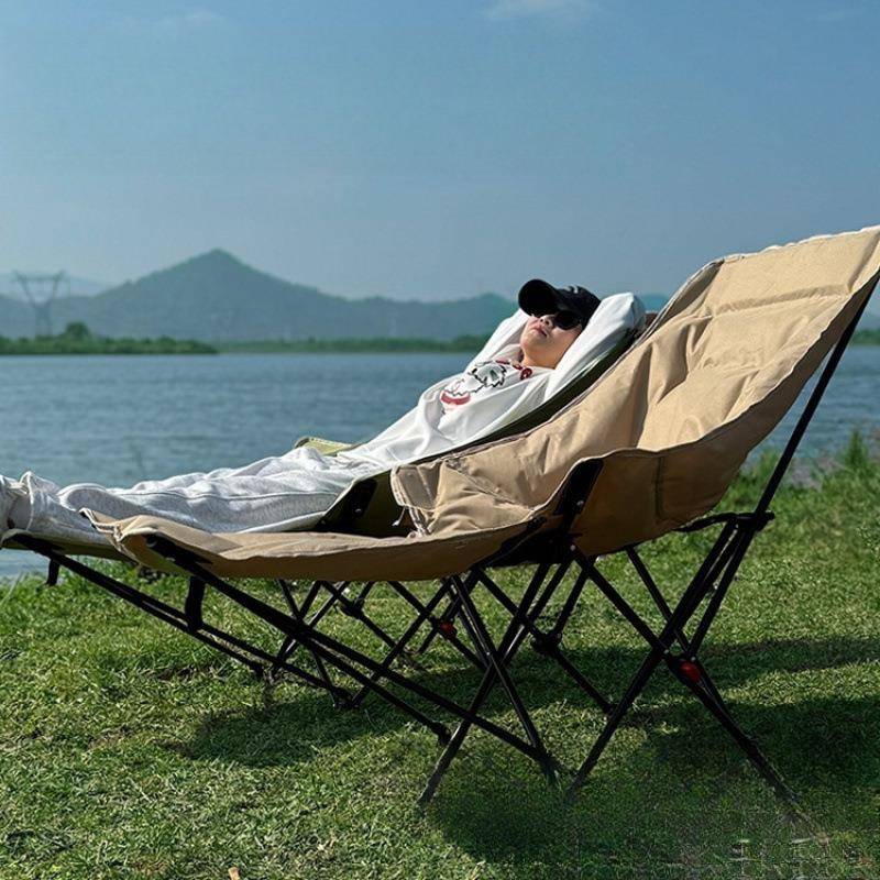 户外躺椅折叠办公午休月亮椅三档调节靠背懒人沙发椅露营装备绢花