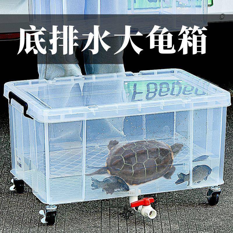 乌龟缸带排水特大带盖生态造景塑料晒台透明周转收纳箱乌龟饲养缸