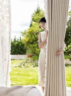 2025新款轻法绍式奶油38574风雪柯尼尔高遮窗帘布卧光室客厅兴桥