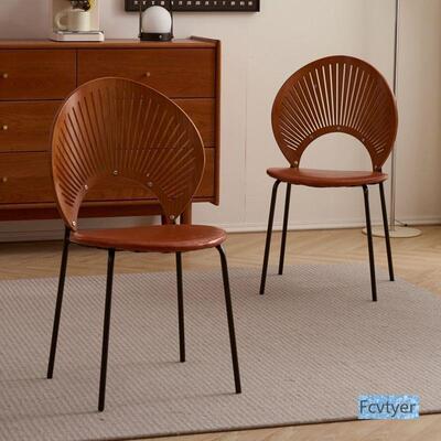 锴引贝背壳餐用轻椅奢家靠现代简PNM约中古复古餐桌椅子北欧网红