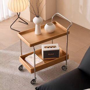 不锈钢双物层实木边几可架移动中古约小推车家用客厅收纳吉泰盛置