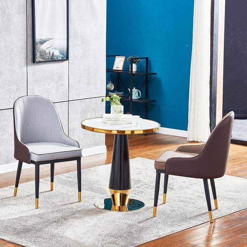 轻奢谈桌椅不家型用阳台桌子商洽用锈钢桌小户餐桌白色T-301岩板