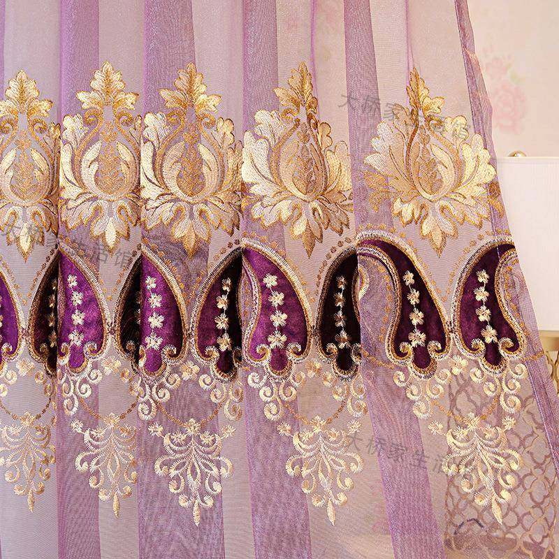 ZQ新品贴绒绣客花厅台书房阳餐厅式紫色成品别墅763落地窗欧窗纱