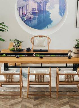 IPK新中式实木茶家用客厅创意茶流水台室办公接待会客桌大板茶桌