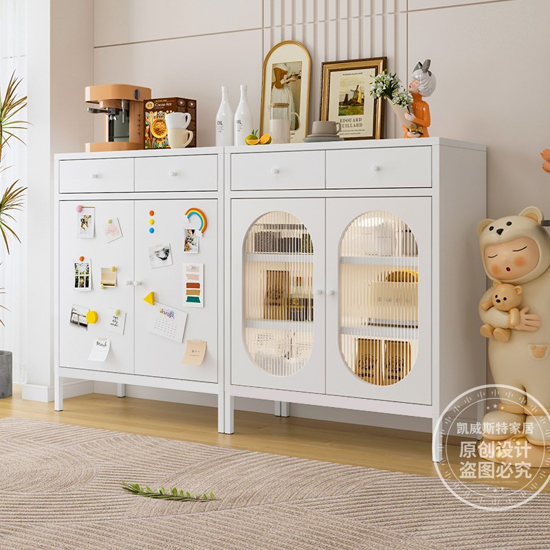 奶油风钢制餐边柜靠墙一u体储物柜落地多层收纳柜客厅厨房置物柜