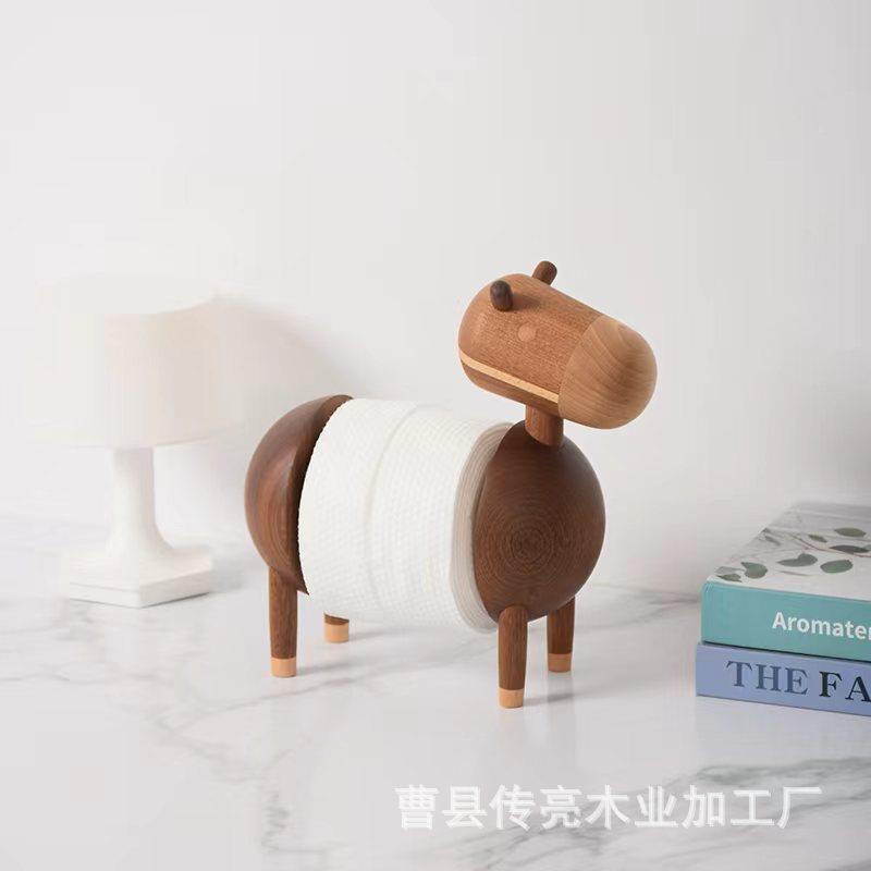 意小创毛驴纸巾架实木卷纸收纳纸架桌面木质摆件咖啡店0816卷纳架