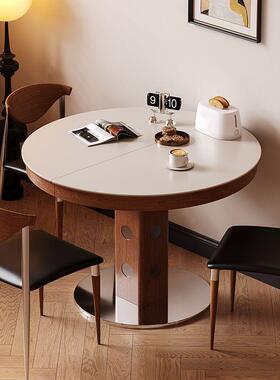 伸缩白色岩板餐桌复古实木可折FHA叠椭圆饭吃桌用小户型中古家餐