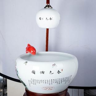 中式 鱼缸礼开业送摆 创意水饰喷泉ROM手绘陶瓷办公室流客厅简约装