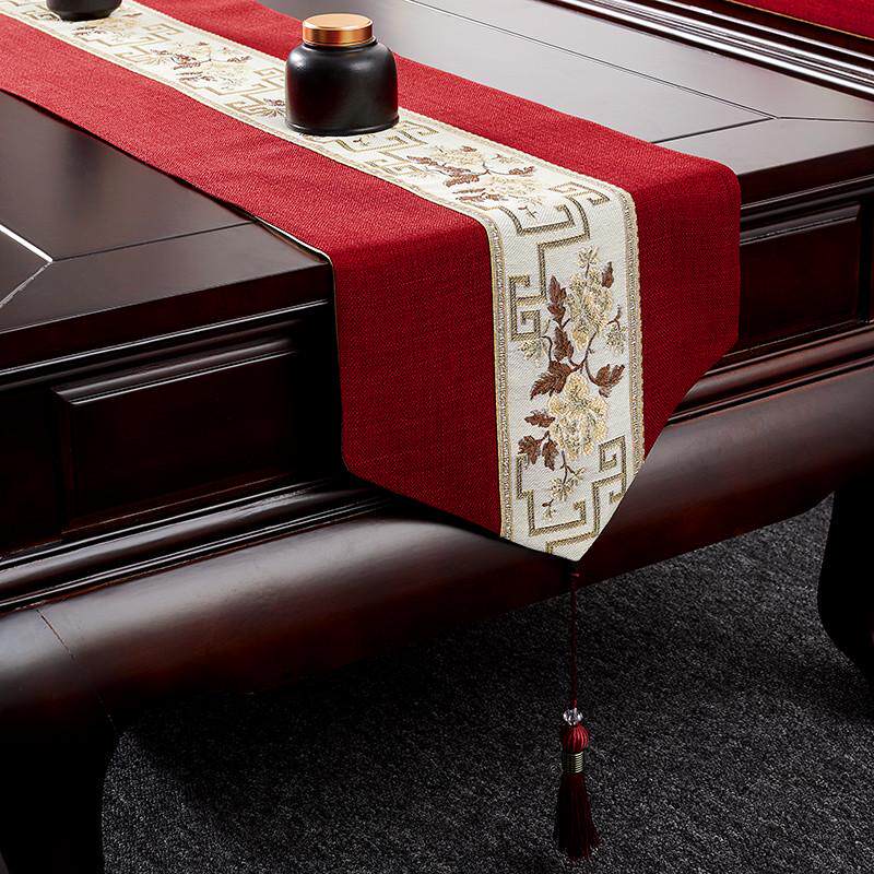 新中式桌旗禅意茶几柜台盖布茶室电视垫巾茶席餐桌桌布茶艺装饰布