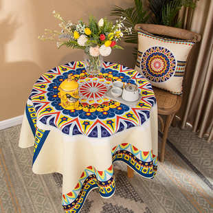 民族风小圆桌布棉麻加厚防溅水餐桌盖布百搭茶几布餐厅桌布盖巾