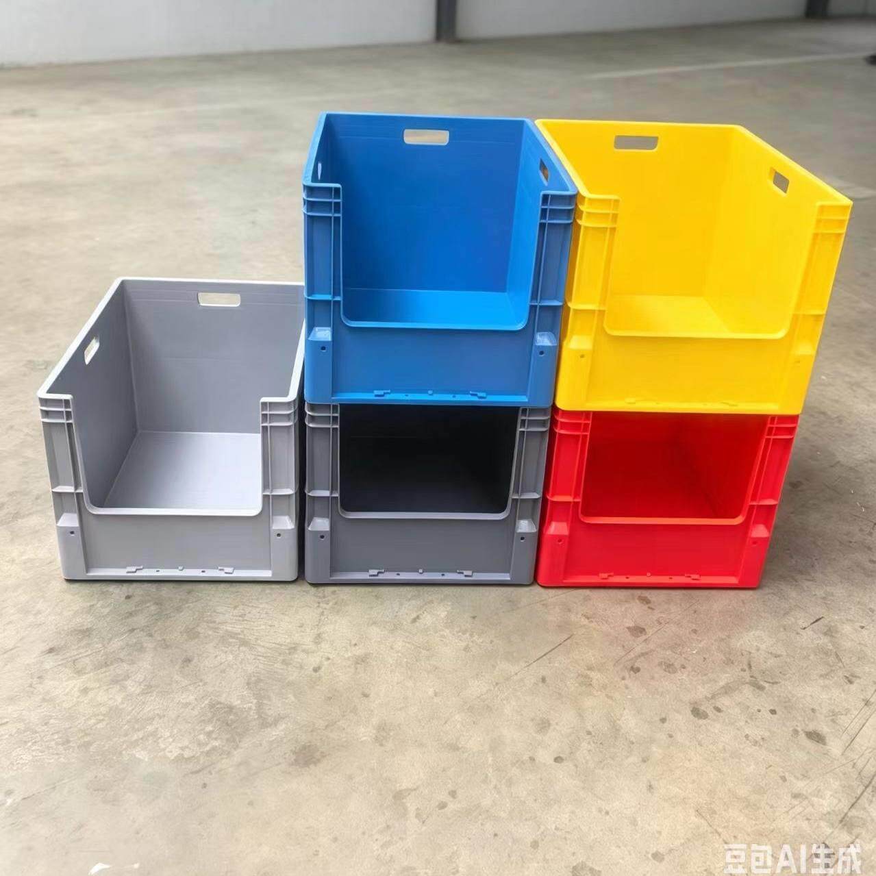 长边方形货架侧开口收纳箱电335商筐分拣可物堆叠料箱U形开口组合