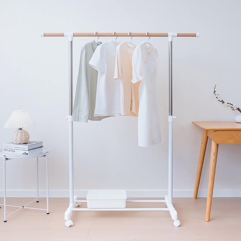 晾衣架落地室内家用卧室挂衣杆简易凉衣架阳台不锈钢管伸缩晒衣架