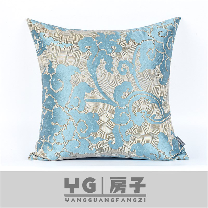 欧式抽象花浅蓝抱枕套不含芯家居沙发现代中式方枕样板房软装靠垫