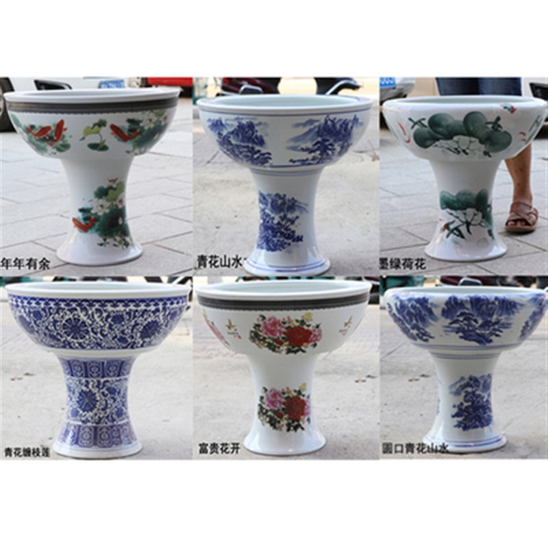 景德镇立柱式花盆盆景鱼缸睡莲碗莲荷花盆锦鲤室外青花瓷
